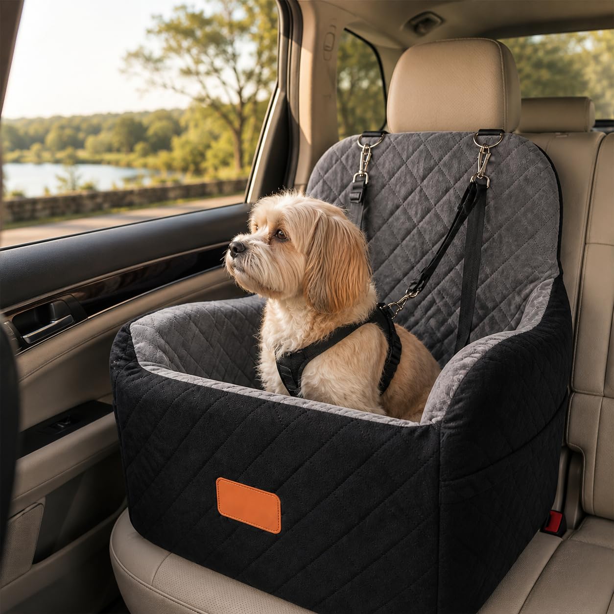 Dog Car Seat for Small & Medium Dogs, Memory Foam Dog Booster Seat, Black