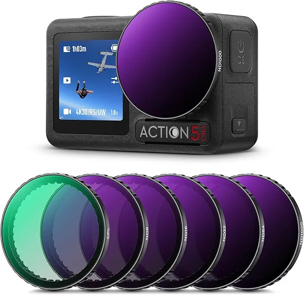 K&F Concept Push-in CPL ND Filter for DJI Osmo Action 3/4/5 Pro, 6 Pack CPL ND8 ND16 ND32 ND64 ND1000 Polarizer Neutral Density Filter Action Camera Accessories, Multi-Coated HD Optical Glass
