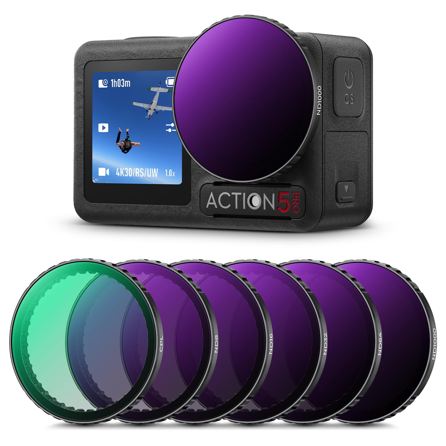 K&F Concept Push-in CPL ND Filter for DJI Osmo Action 3/4/5 Pro, 6 Pack CPL ND8 ND16 ND32 ND64 ND1000 Polarizer Neutral Density Filter Action Camera