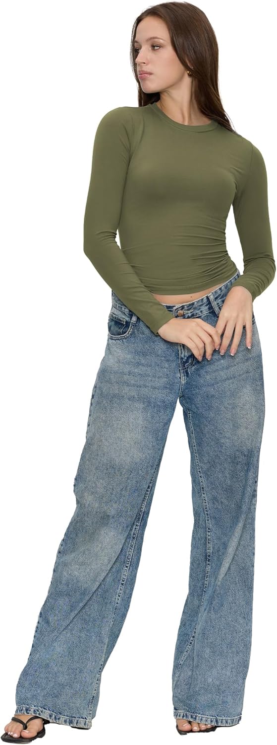 Long Sleeve Shirts for Women Fall Fashion Basic Crop Top Womens Going Out Outfits Y2k Clothes - Image 6