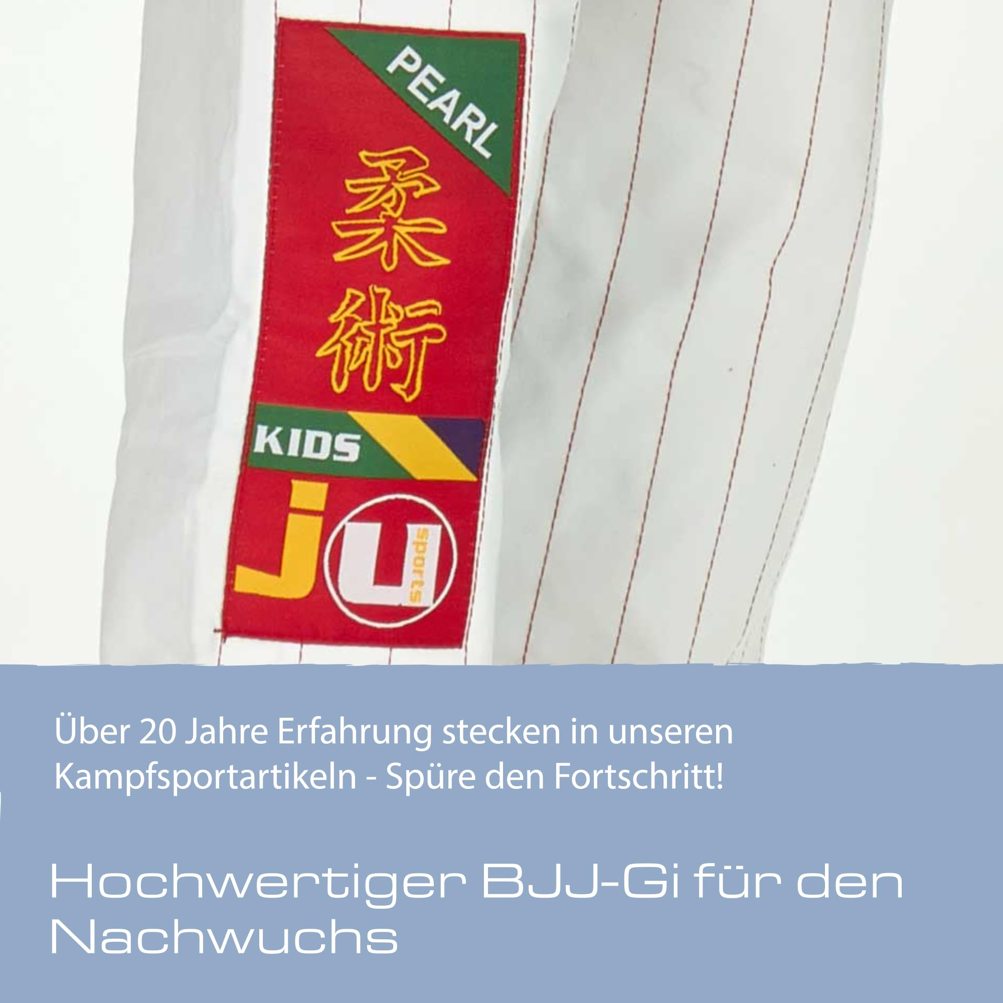 Ju-Sports BJJ Gi Kids Weiß I Leichter, schlanker Brazilian Jiu Jitsu Anzug speziell für Kinder, BJJ Gi im bunten Design inkl. weißem Gurt, 100% Baumwolle