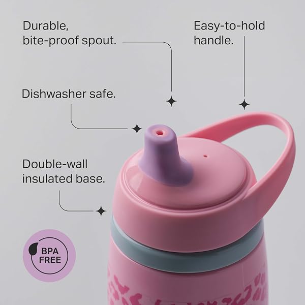 Tommee Tippee Insulated Active Spout Toddler Sippy Cup, 266ml, 12m+, Pack of 2, Leak-Proof Children's Water Bottle with Handle in Fun Colours and Animal Print, Pink & Purple - 4