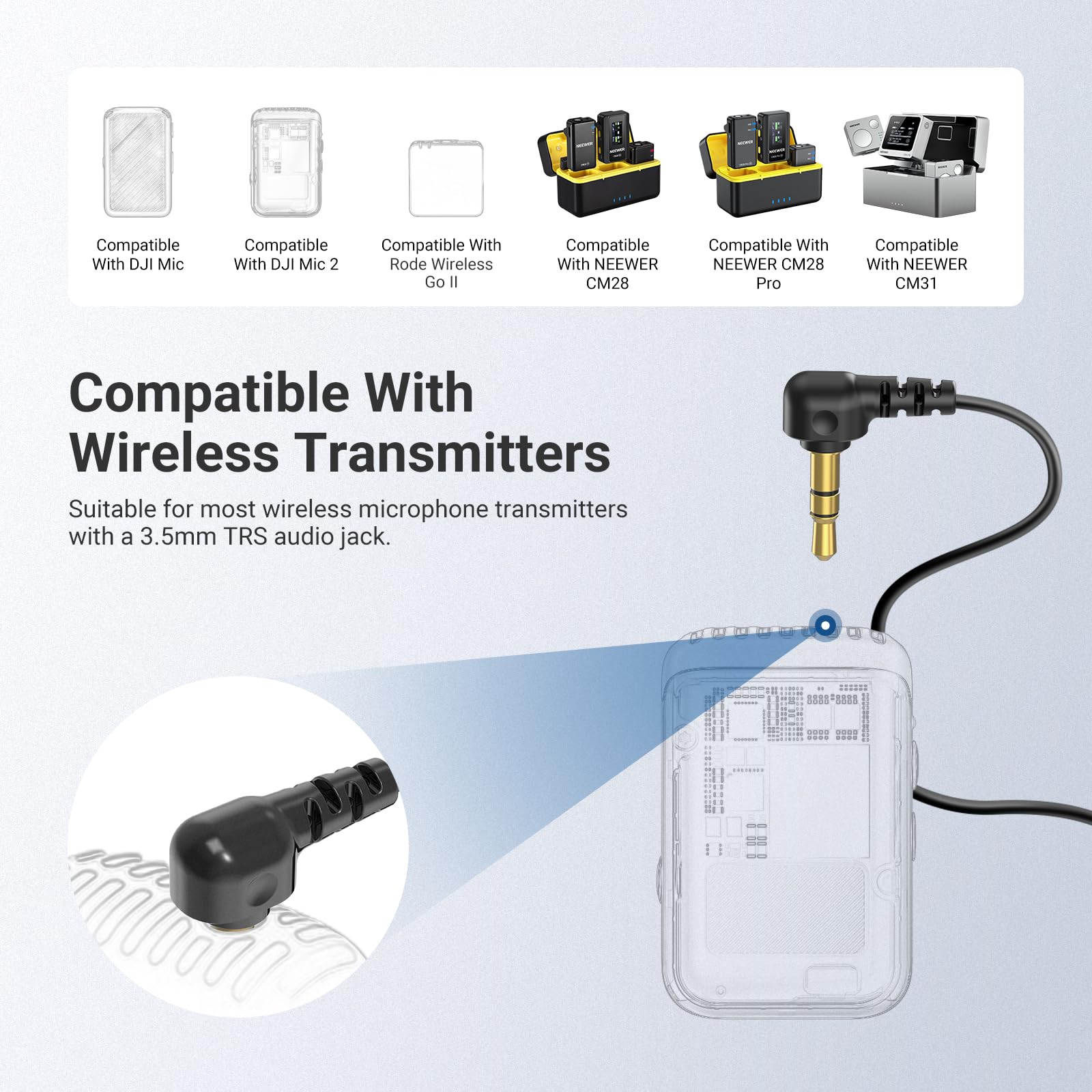 NEEWER Micrófono Lavalier de 9,7 mm de diámetro (Paquete de 2), micrófono de Condensador omnidireccional TRS de 3,5 mm con Cable de 1,5 m y Parabrisas para grabación de Video, vlogging, filmación