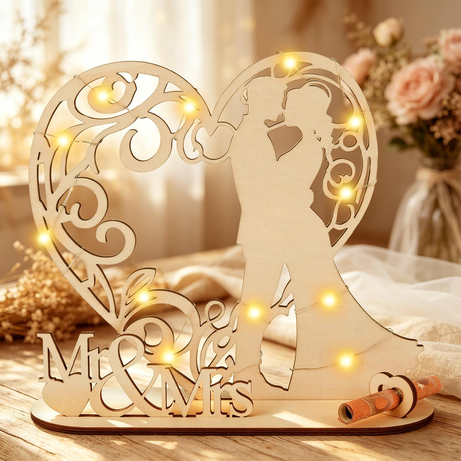 ARTREE Hochzeitsgeschenke für Brautpaar, Geldgeschenk Hochzeit Holz, Mr & Mrs Geld Geschenk
