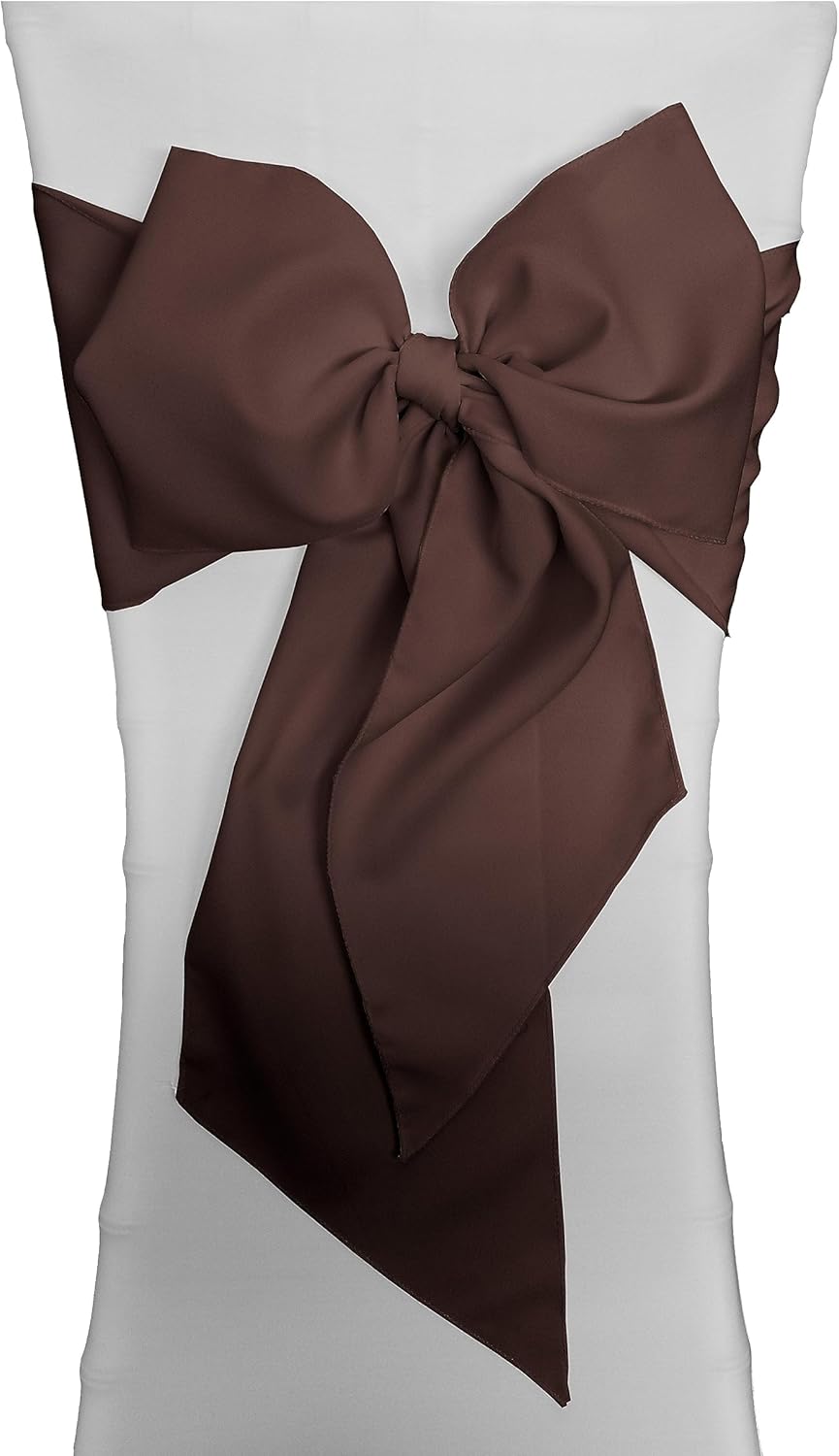 LA Linen Pack of 10 Polyester Poplin Chair Bows 8 by 108-Inch, Brown