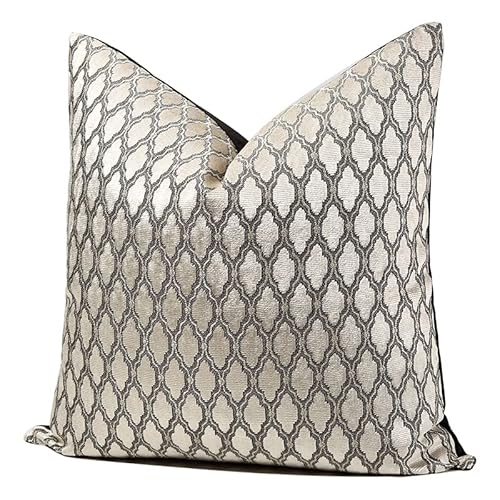 The-Tinoart Square Diamond Plaid Striped Embroidery Cut Velvet Cushion Case Luxury Modern Throw Pillow Cover Decorative Pillow For Couch Sofa Living Room Bedroom Car, Silver 22X22Inch #TOP1