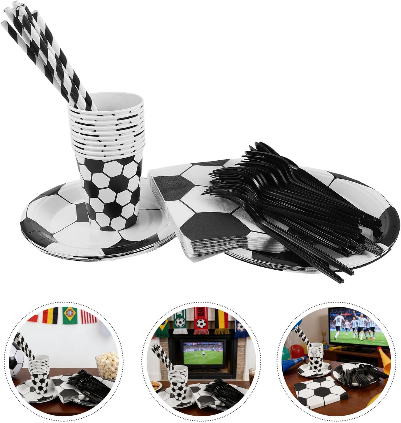 VILLCASE Soccer Birthday Party Decorations, 90pcs Serves 10 with Paper Plates, Cups, Napkins, Flatware Set for Game Day Tailgate, Soccer Party Supplies Kit