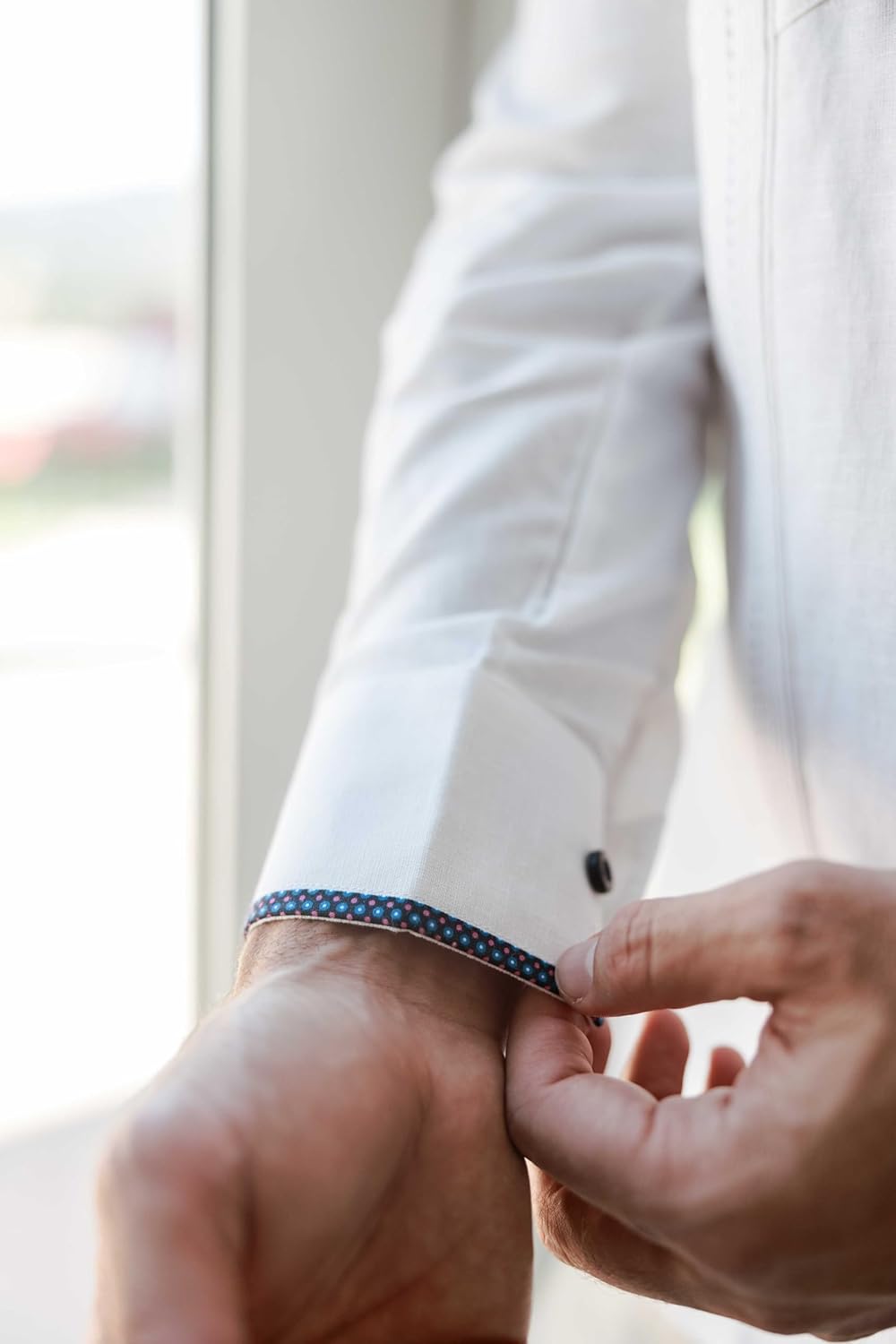 Mojito Collection Men's 100% Linen Guayabera Shirt Long Sleeve with Print Trim Accent - Image 4