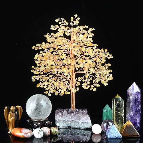 Miniatura 4 de Árbol de la vida con piedras preciosas de citrino natural, racimo de geoda de amatista, equilibrio de chakras, cristales curativos de energía