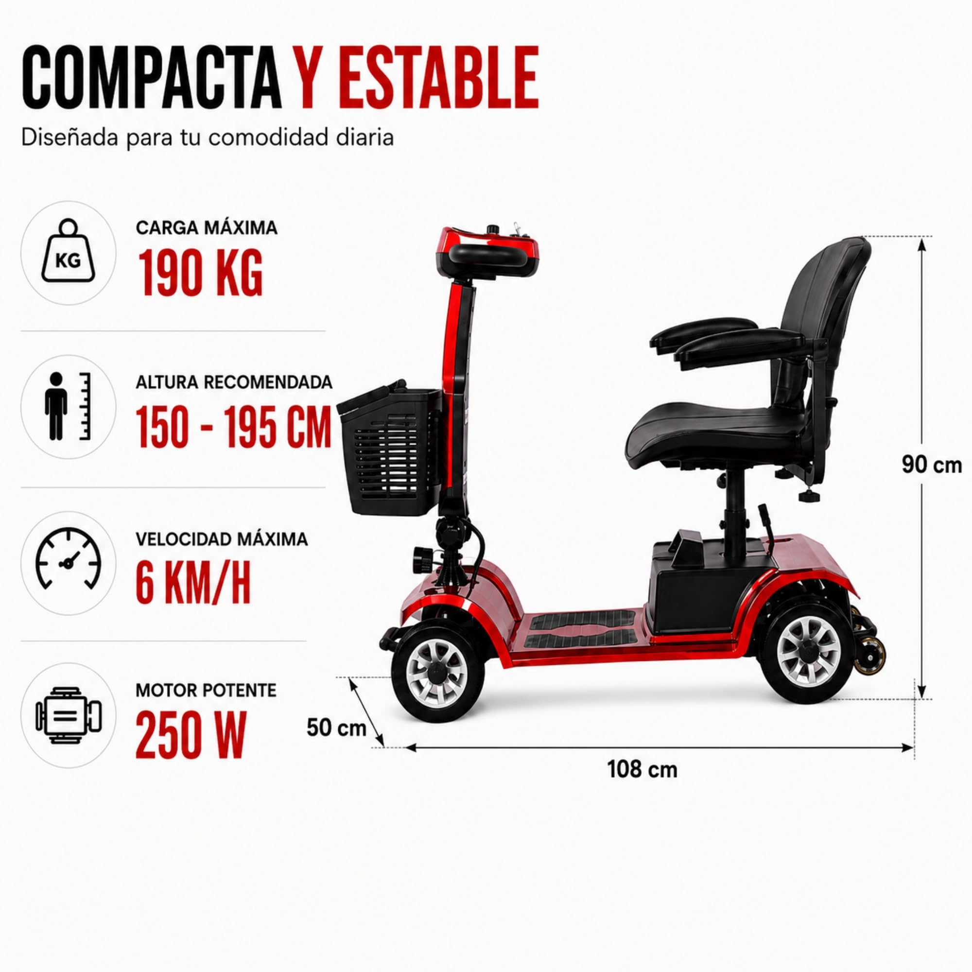Scooter de movilidad eléctrica plegable para personas con movilidad reducida (Amperio-hora, 12)