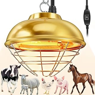 320 Watt Heat Lamp for Chickens, Carbon Fiber Bulbs Heater, UL-Certified Safety Cage & Adjustable Chain for Chicks, Sheep, and Pets