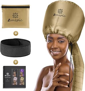 Bonnet Hood Hair Dryer Attachment - Soft, Adjustable Extra Large Bonnet Hair Dryer for Speeds Up Drying Time at Home, Easy to Use for Styling, Curling and Deep Conditioning (Gold)