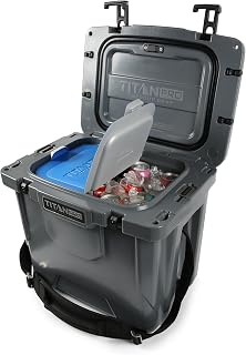 High Performance Ice Chest - 25 Quart Capacity - Hard Cooler with Interior LED Light, Ice Saver Performance Booster and Microban Protection - Granite Gray