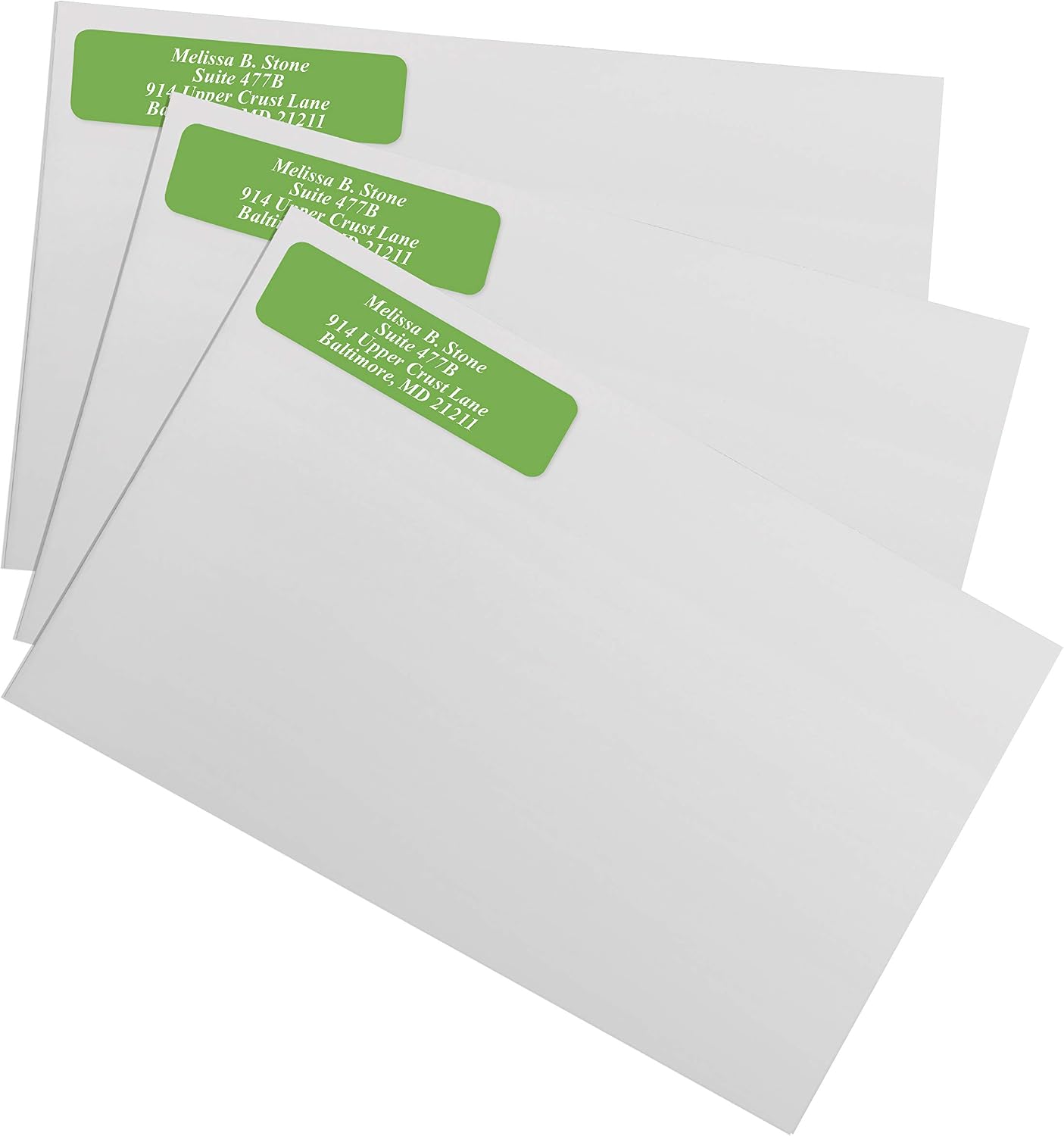 Green Colored Personalized Address Labels with White Print and Elegant Plastic Dispenser - Roll of 500