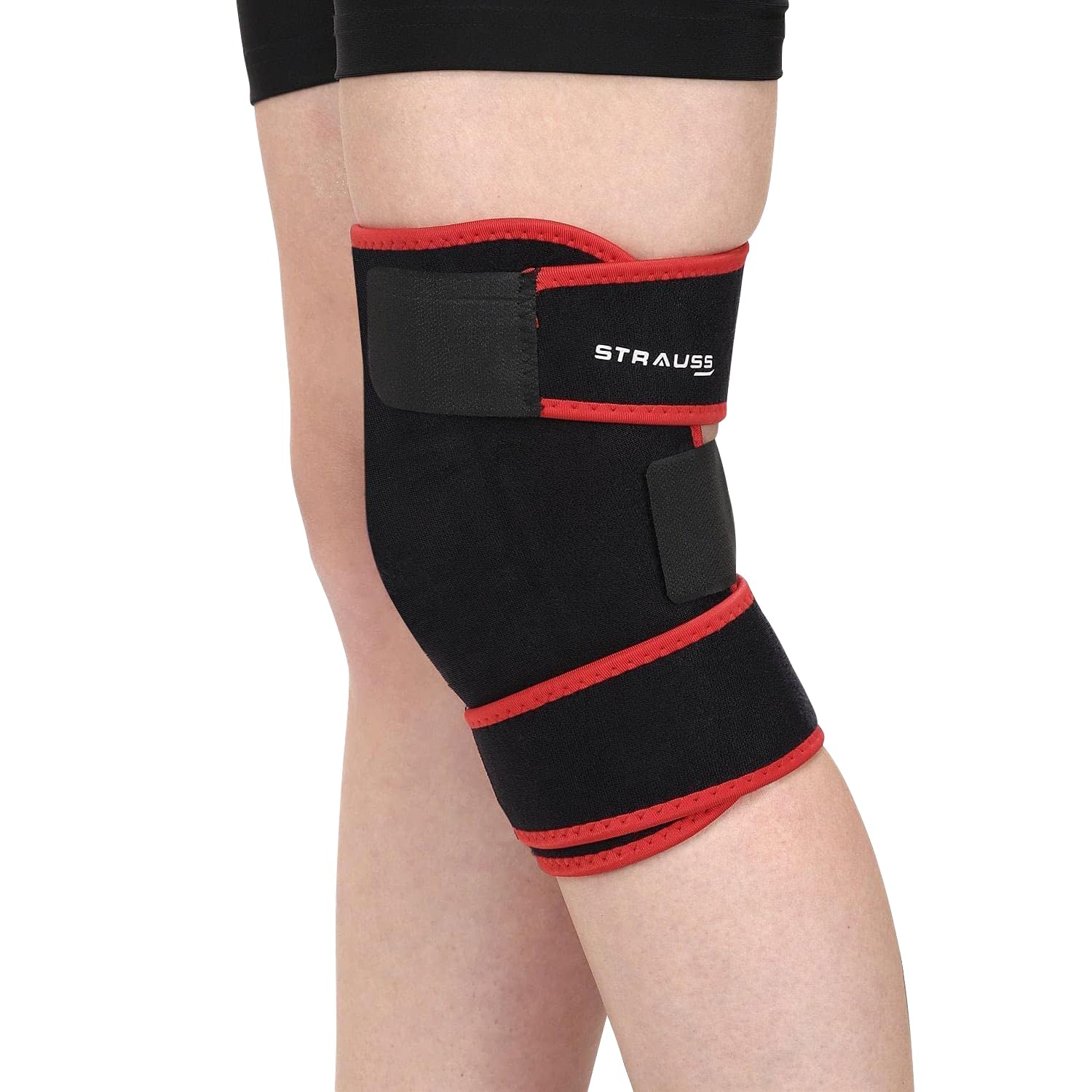 Strauss Adjustable Knee Support |Knee Cap for Knee Pain, Gym Workout, Running| Knee Support for Men and Women | Knee Brace |Knee Guard |Knee belt | Single, (Free Size, Black)
