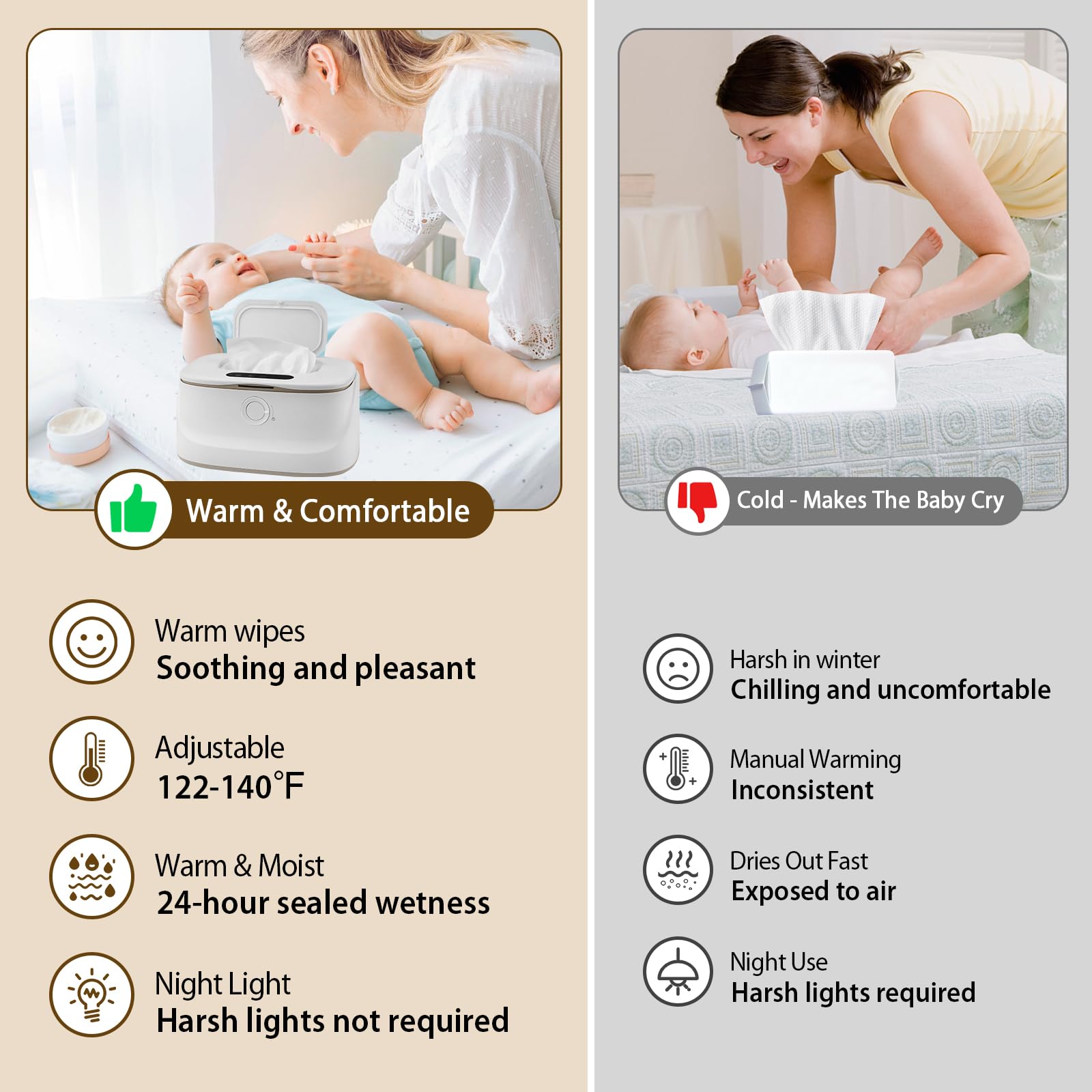 Chauffe-lingettes pour bébé, 3 températures et 3 veilleuses chaudes, chauffage rapide, chargement USB, chauffe-lingettes portables pour bébé dans la voiture, à la maison, dans la chambre de bébé