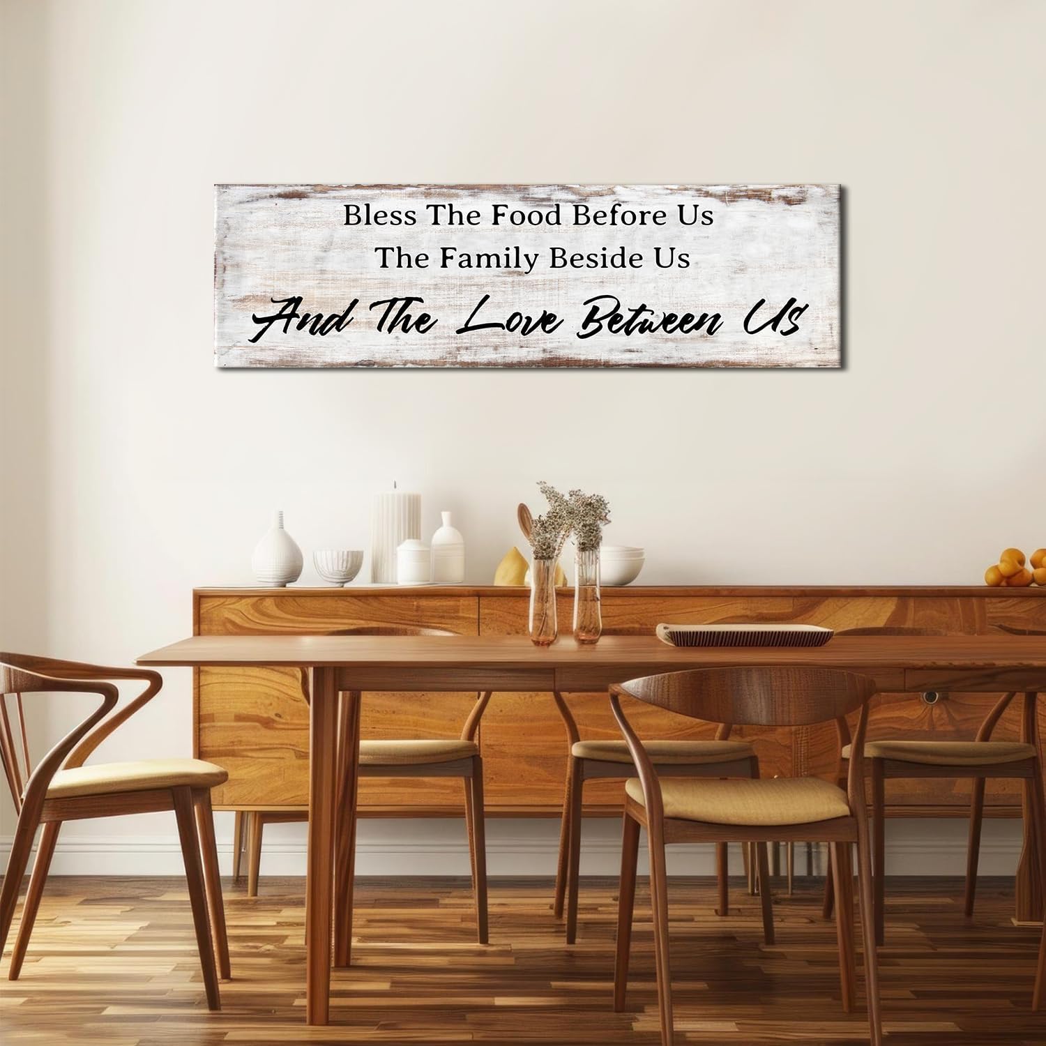 Large Bless the Food Before Us Wall Decor Dining Room Wall Art Christian Decor Kitchen Picture Rustic Family Signs Home Decor Vintage Bible Verse Quotes Painting Poster Artwork Decorations 14x48"