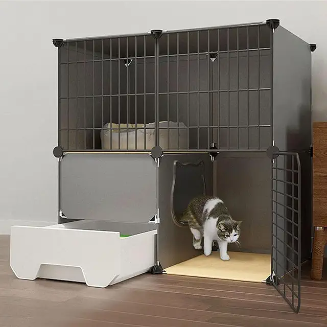 Indoor Cat Cage with Litter Box - 2/3/4 Tier DIY Enclosure, 75x39x75cm