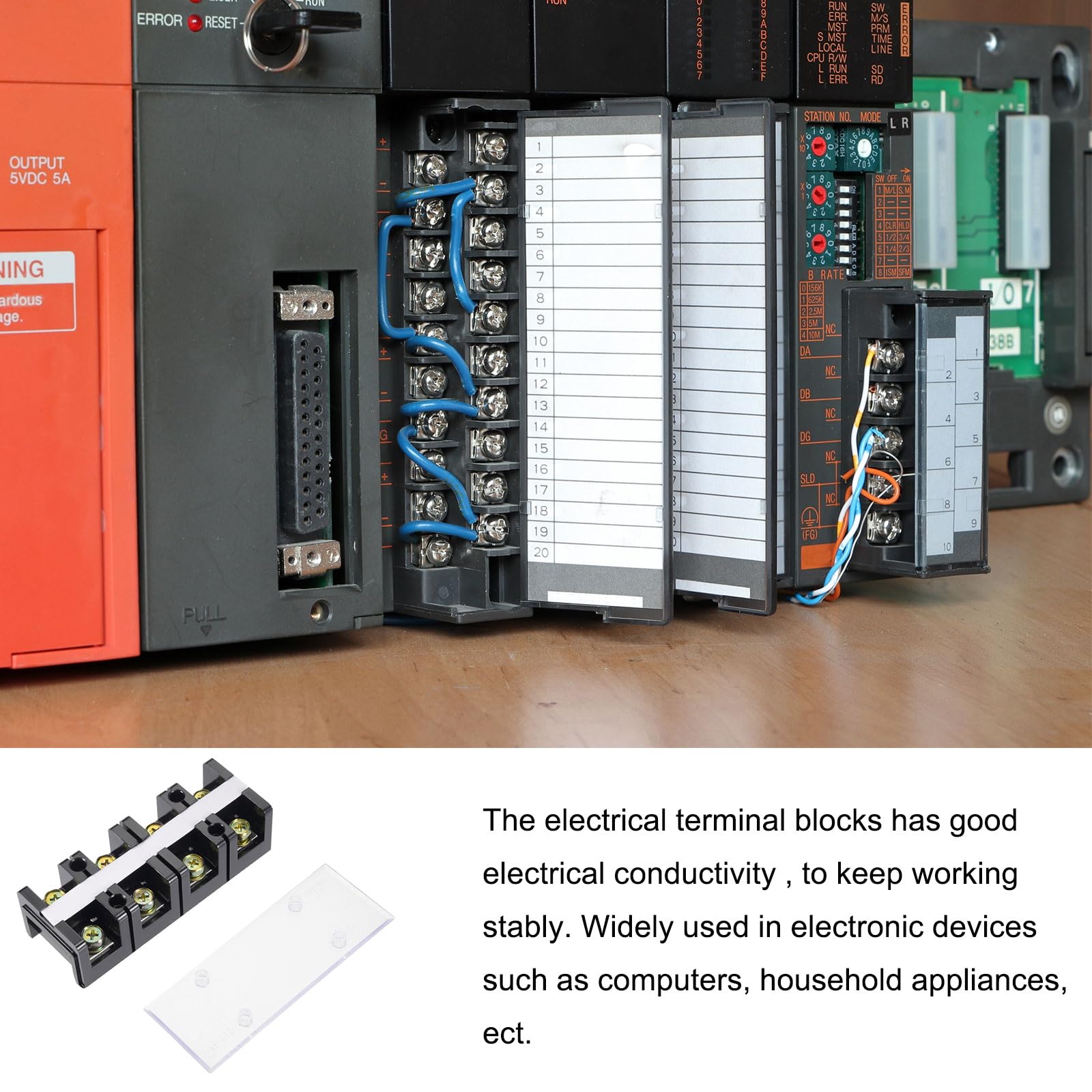 Rebower 4 Positions Dual Rows 600V 60A Terminal Strip Blocks Barrier Screws (with Cover) - Image 3