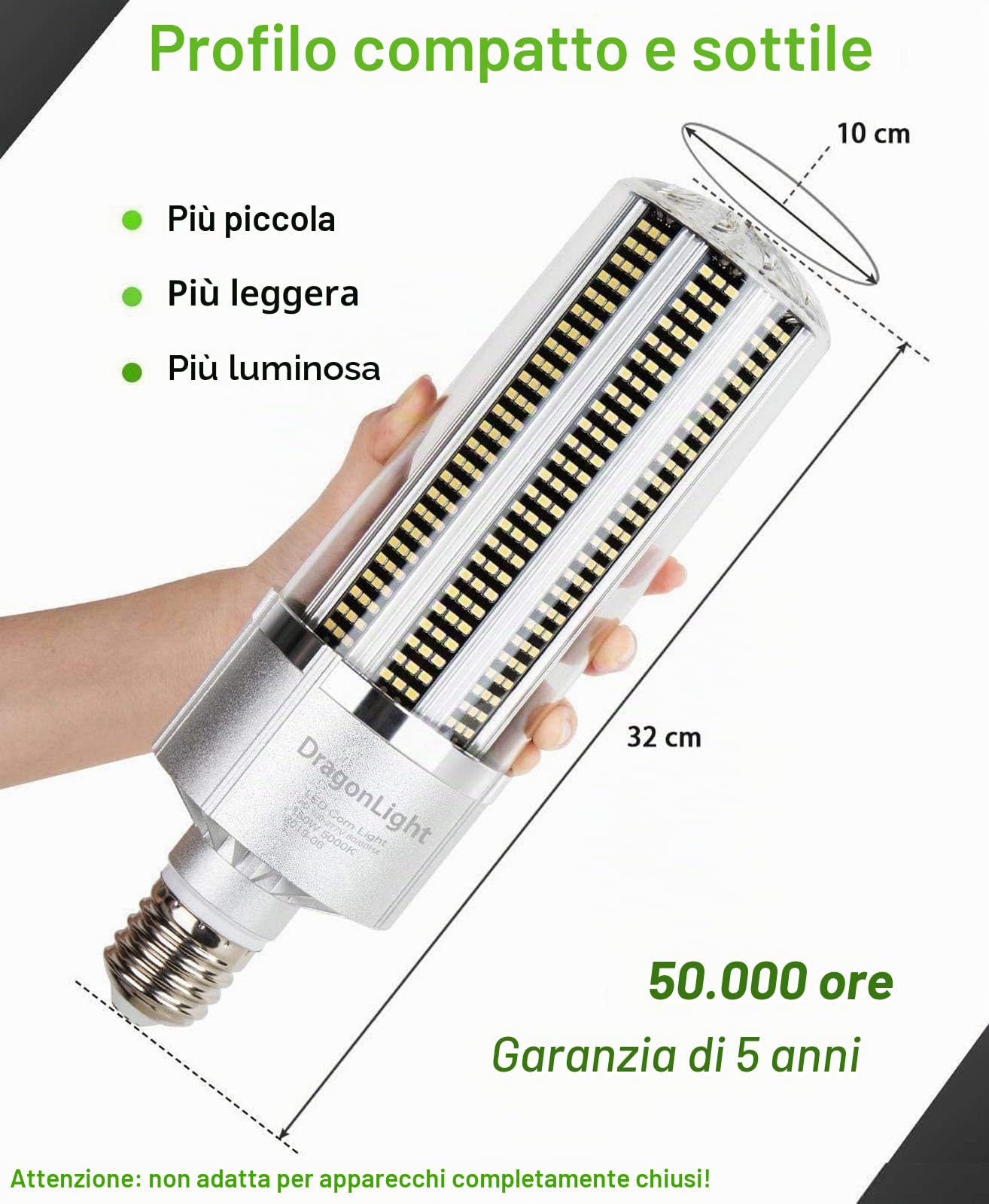 DragonLight 150W LED Lampadina super luminosa da (sostituisce 1000 Watt), E40, 5000K, luce bianca fredda, 20250 lumen, per grandi aree di illuminazione – garage, magazzino, officina, cortile