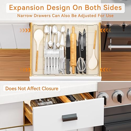 Miniatura 3 de Organizador grande de cubiertos expandible, ajustable de 11 a 21.3 pulgadas, espátula, dispositivo, cuchillo, cubiertos, cucharas y tenedores,