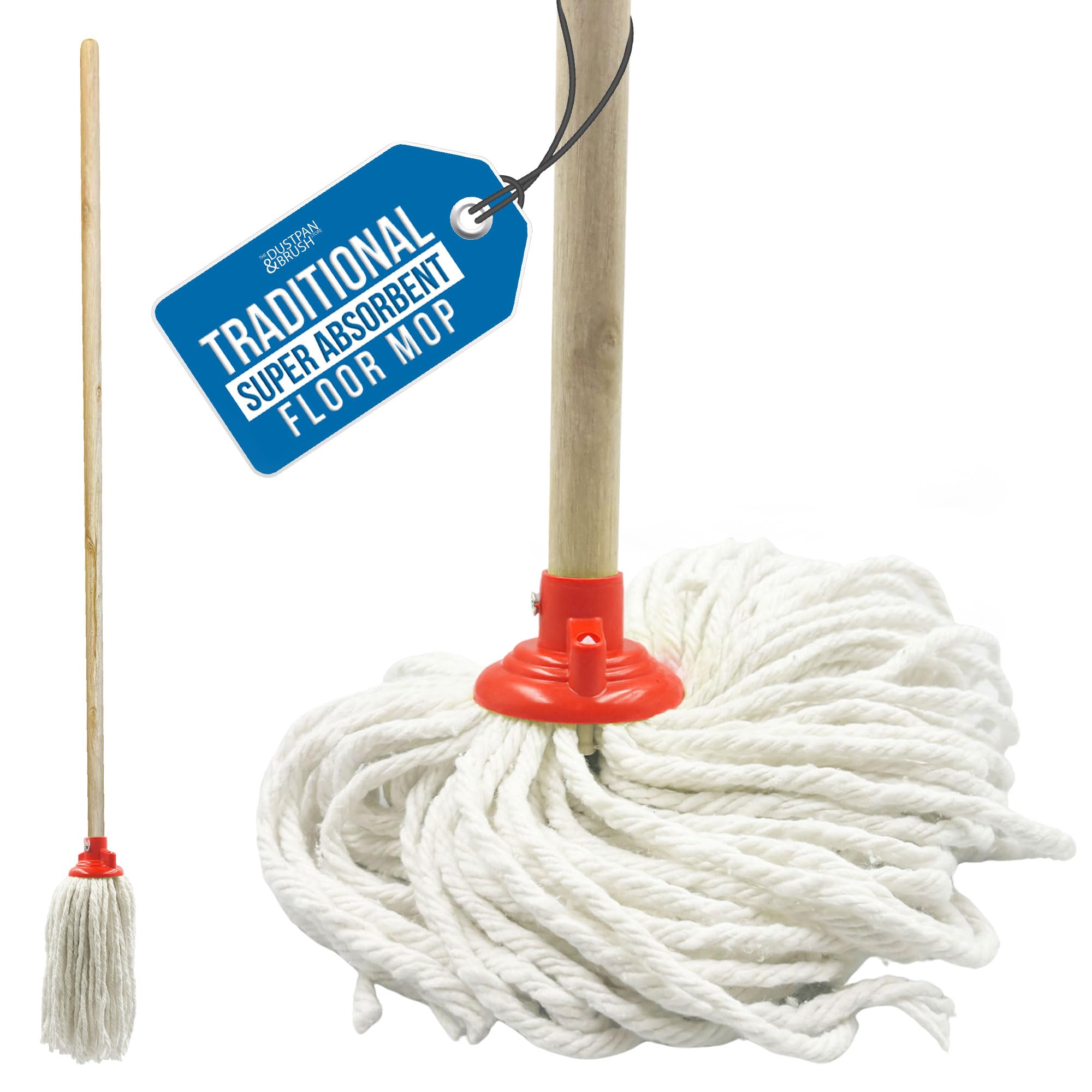 Highly Absorbent Mops for Cleaning Floors - Cotton Floor Mop Cotton Mop Head, Wooden Handle, and Durable Bracket - Versatile Cleaner and Handle