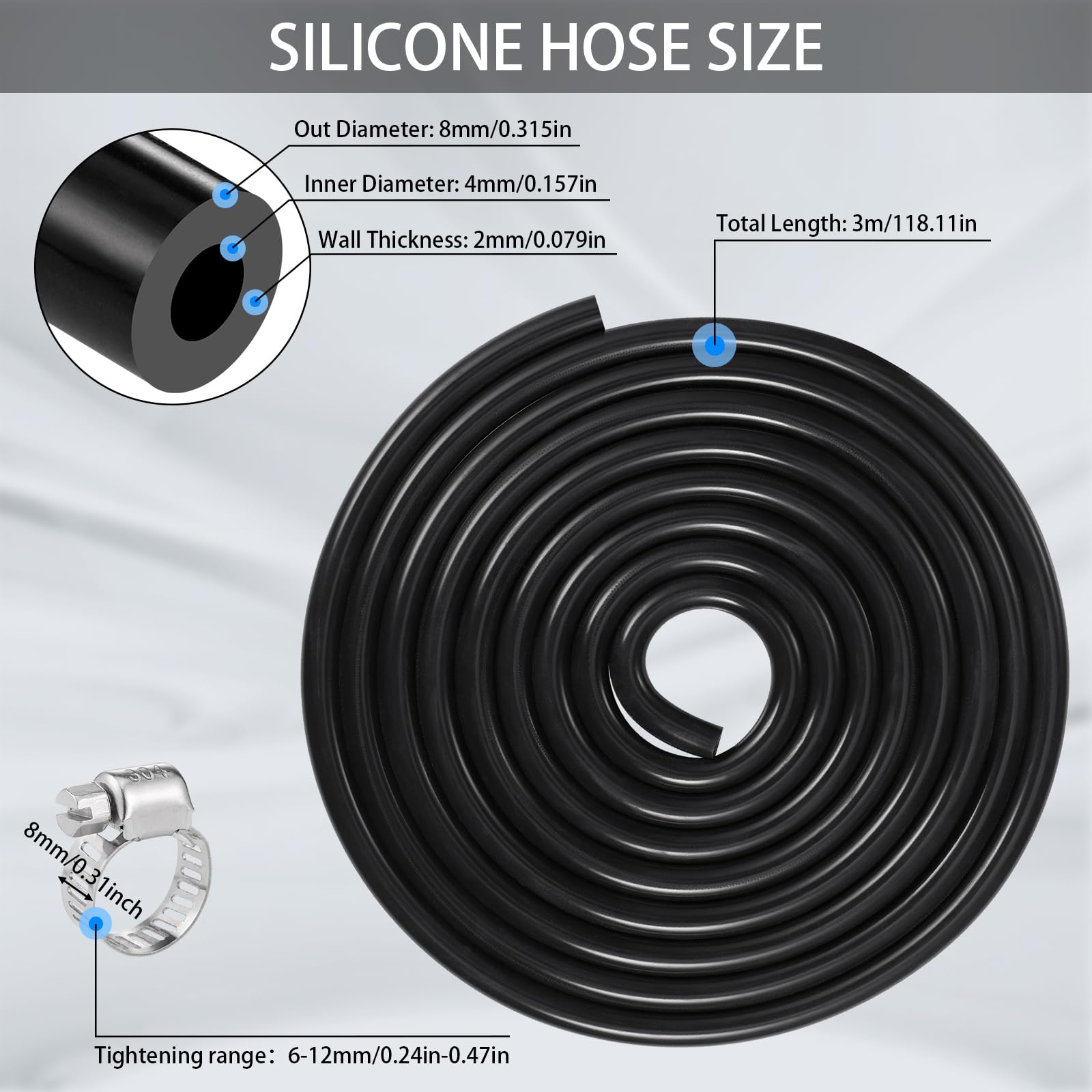 Durite Silicone 3 Mètres ID 5 Mm OD 10 Mm - Tuyau Flexible Haute Température 120 PSI Pour Air Et Eau