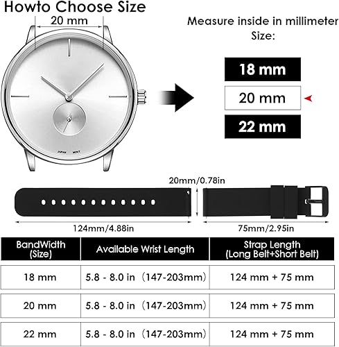 Miniatura 2 de cobee Correas de reloj de silicona de 0.709 in, 0.787 in, 0.866 in, de liberación rápida, correas de repuesto con hebilla de acero inoxidable,