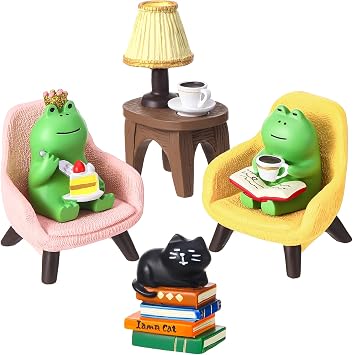 6 Pcs Miniature Resin Frog Figurines Set for Desk Shelf | Mini Cat Figurines, Realistic Assorted, Office Fairy Garden Decor, Frog Lovers Gifts