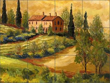 Landscape Tile Backsplash Tuscan Villa II by Joanne Morris Margosian Art Kitchen Bathroom Shower Ceramic Mural 17" x 12.75" on 4.25" Tiles