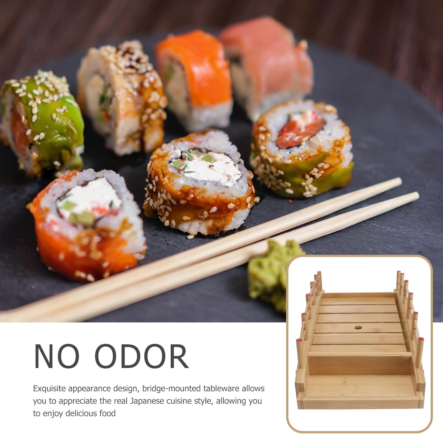 NUOBESTY Sushi Tray Bridge Medium Size Japanese Style Delicate Sushi Plate Food Container Snack Serving Platter for Home and Restaurant Use