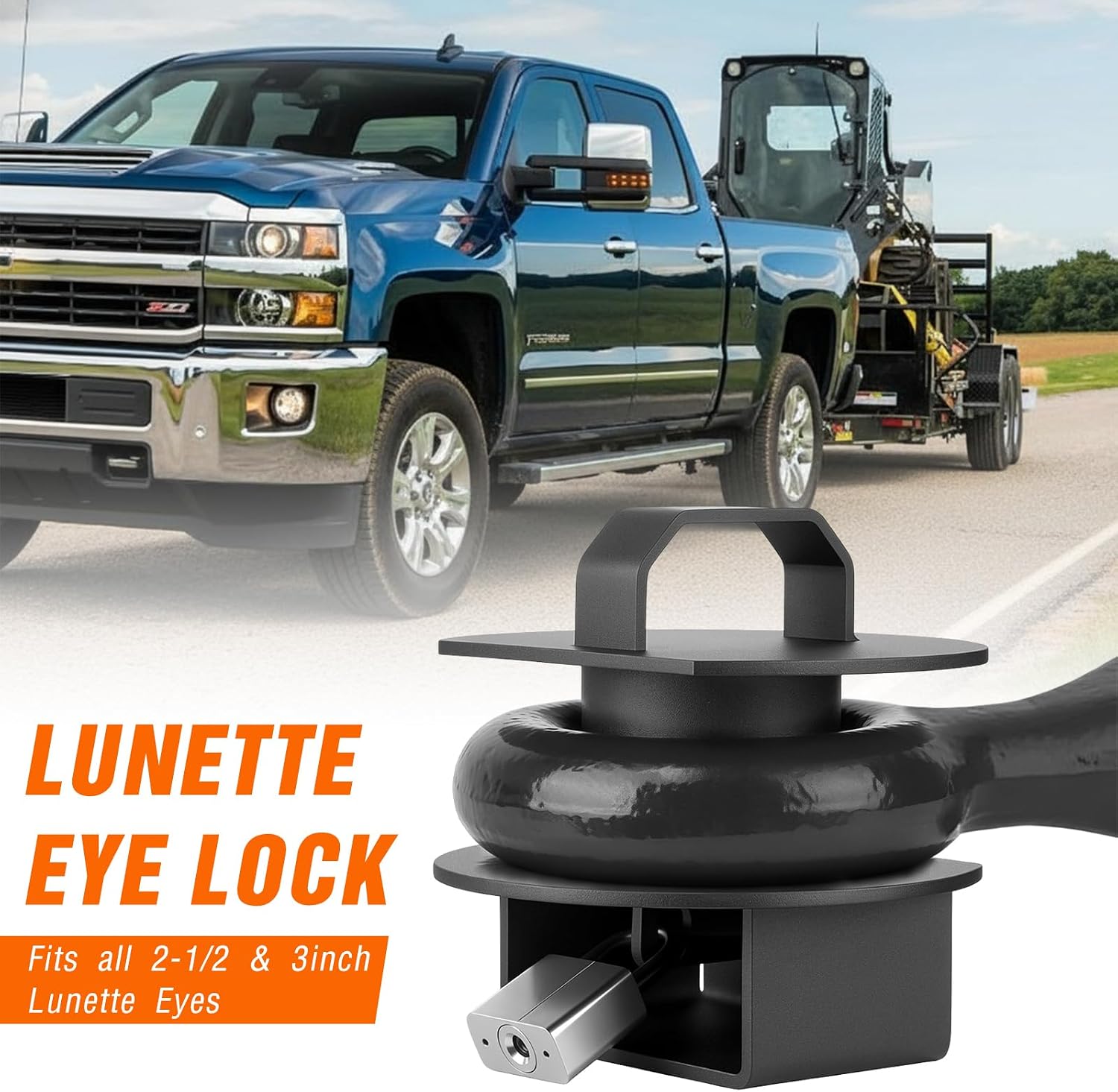 Tow Ring Lock Trailer Pintle Hitch Lock Heavy Duty Steel Construction Fits All 2-1/2 to 3 Inch Lunette Eyes, Black