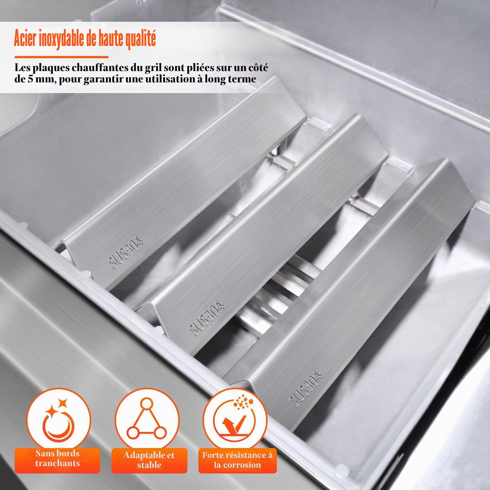 Hisencn 7635 Flavorizer Bars pour Weber Spirit E210, S210, E220, S220 avec Boutons de Commande Avant, Plaque chauffante en Acier Inoxydable 304 pour Barbecue Weber Spirit série 200