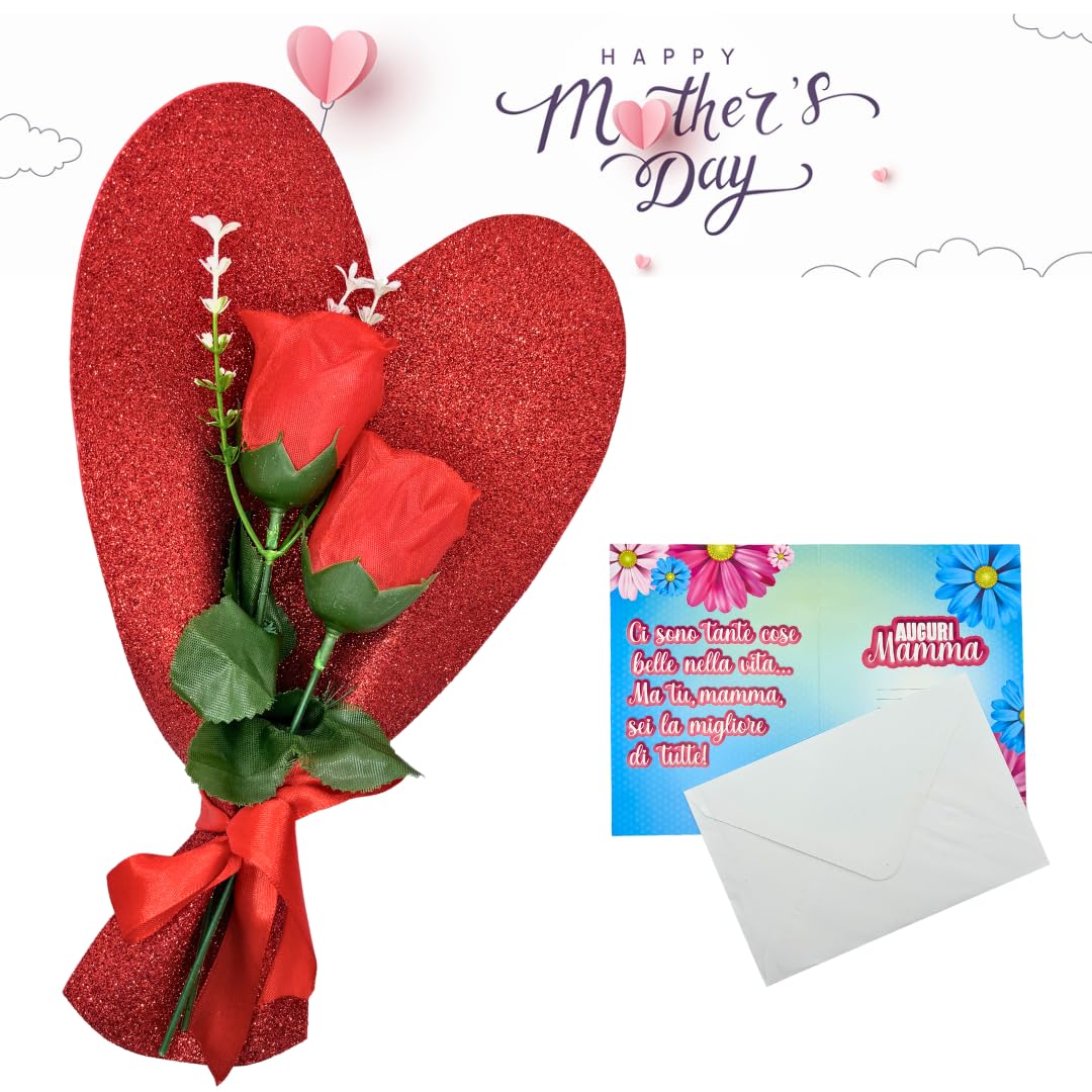 Mother's Day Bouquet in Red Glitter Heart Handmade Greeting Card Personalised Gift Box - Image 2