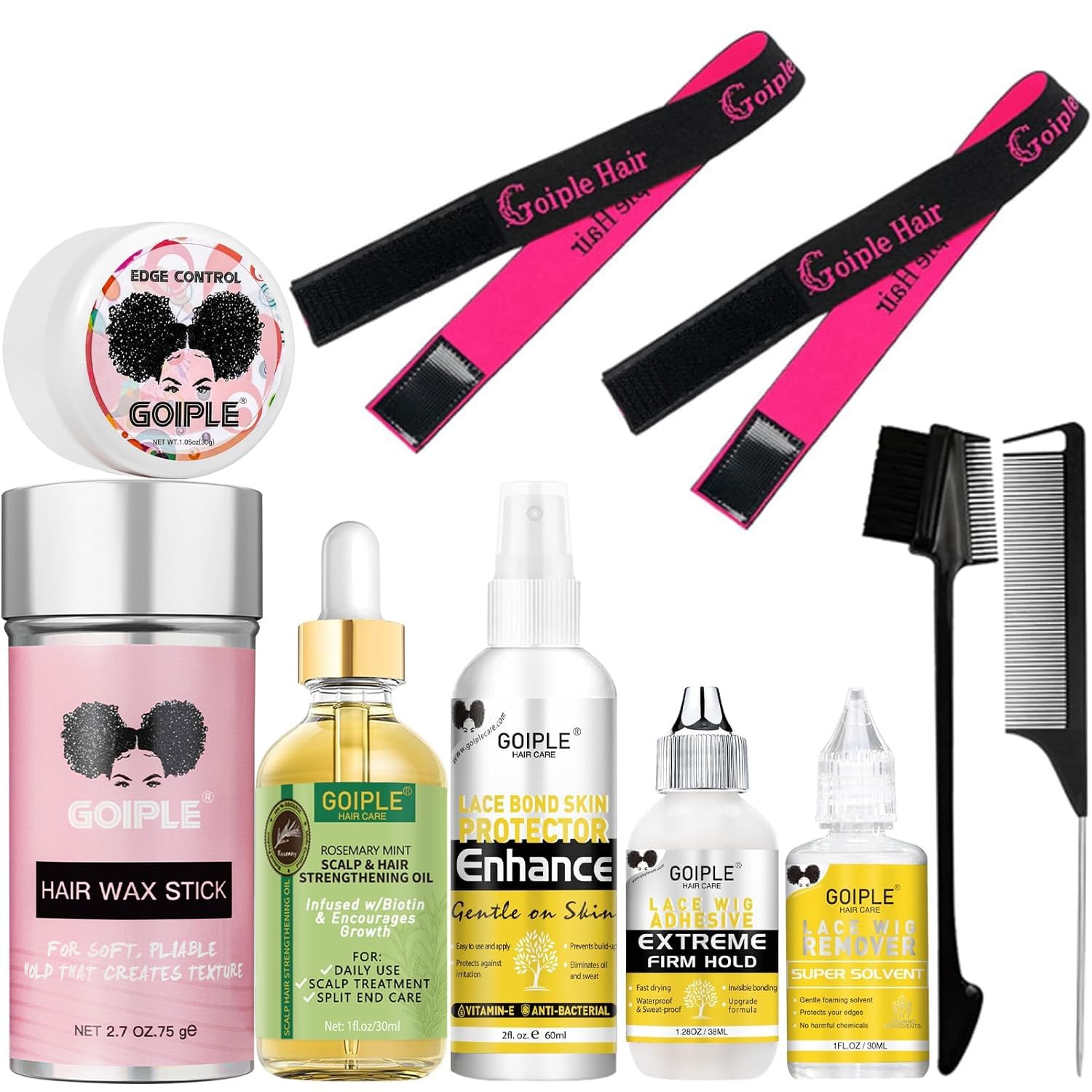 Wig Glue Wig Zubehör, Spitzenfront Mit Starkem Halt Perücken Kleber, Wig Accessories Mit Perückenkleberentferner, Perückenschmelzband, Haarwachsstift, Kantenkontroll-Kantenbürste