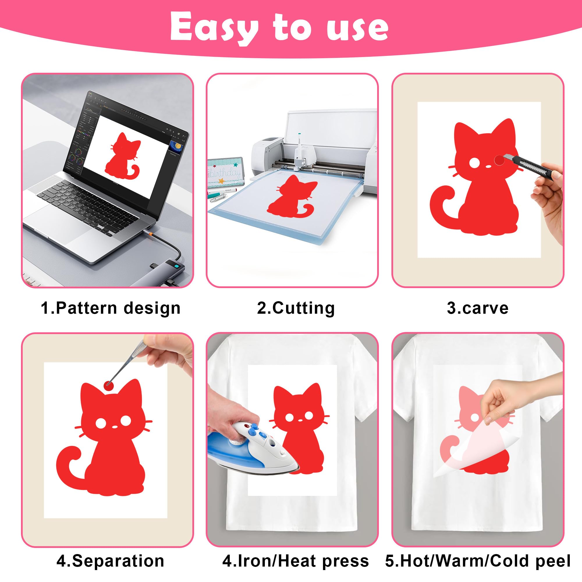 Nuangoo 48 Pezzi Vinile Termoadesivo per Cricut – Termovinile per Tessuti 30,5×20,5 cm, Compatibile con Tutte le Macchine da Taglio, per T-Shirt, Abbigliamento, Cappelli e Progetti Fai-da-te