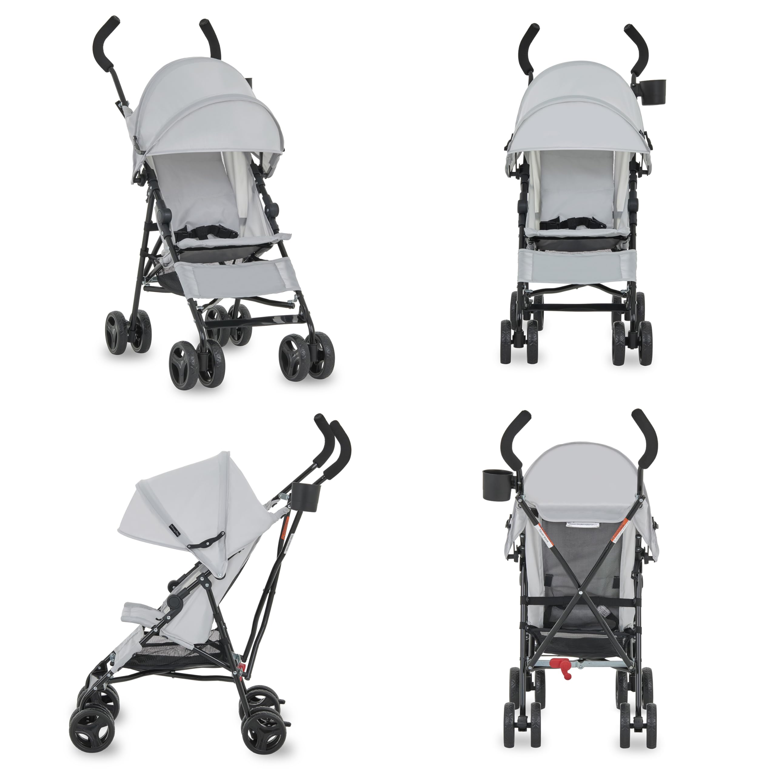 Dream On Me Rover Convenience Baby Stroller – Lightweight & Compact Travel Umbrella Stroller, Quick One-Hand Fold, Lockable Rear Wheels, Adjustable Canopy, 3-Point Safety Harness & Cup Holder – Grey