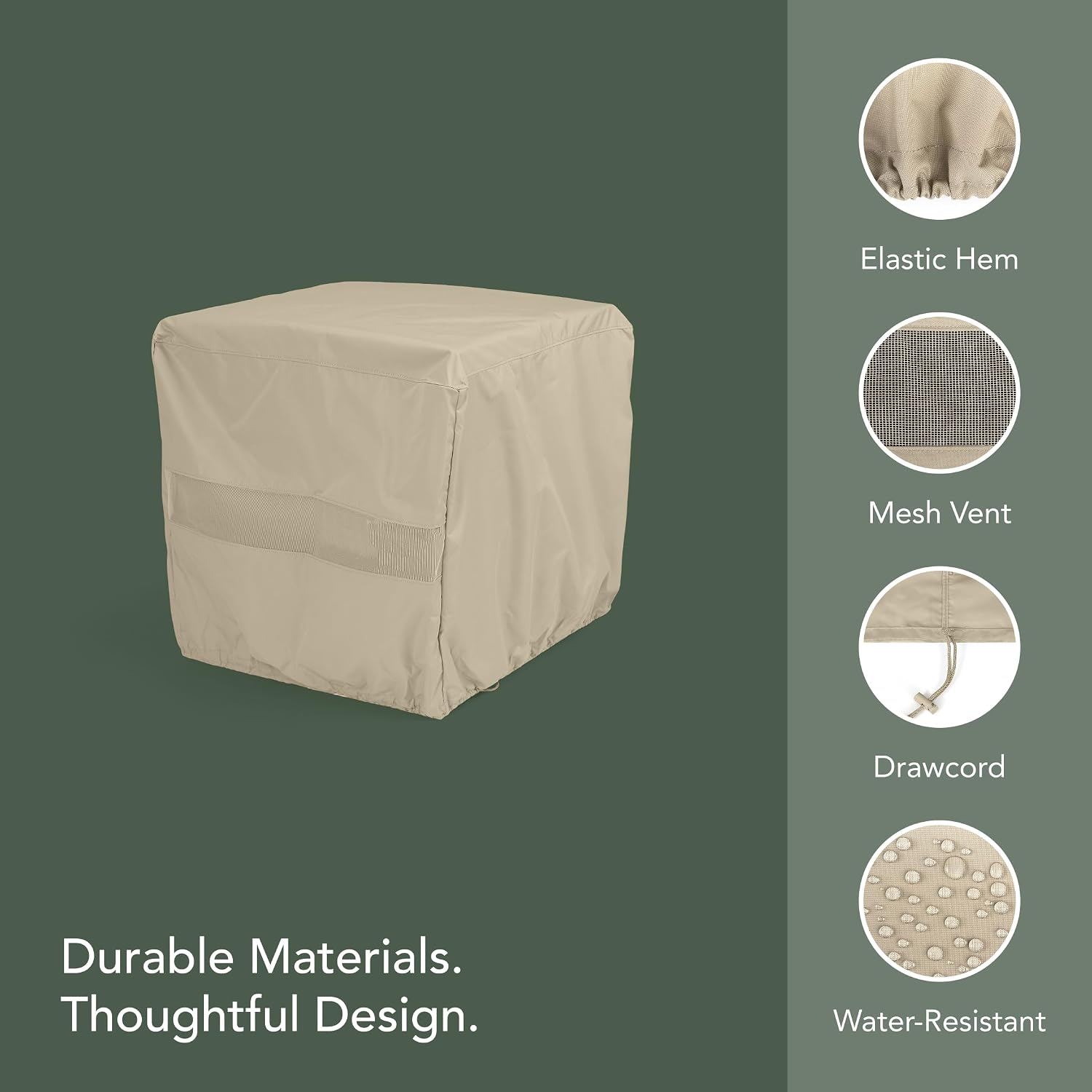 Elite Deck Box Cover – Durable 300D Polyester with Elastic Hem, Auto-Locking Drawcord, Mesh Vent & Buckle Straps for Moderate Weather Outdoor Storage Protection, 30W x 30D x 18H, Khaki