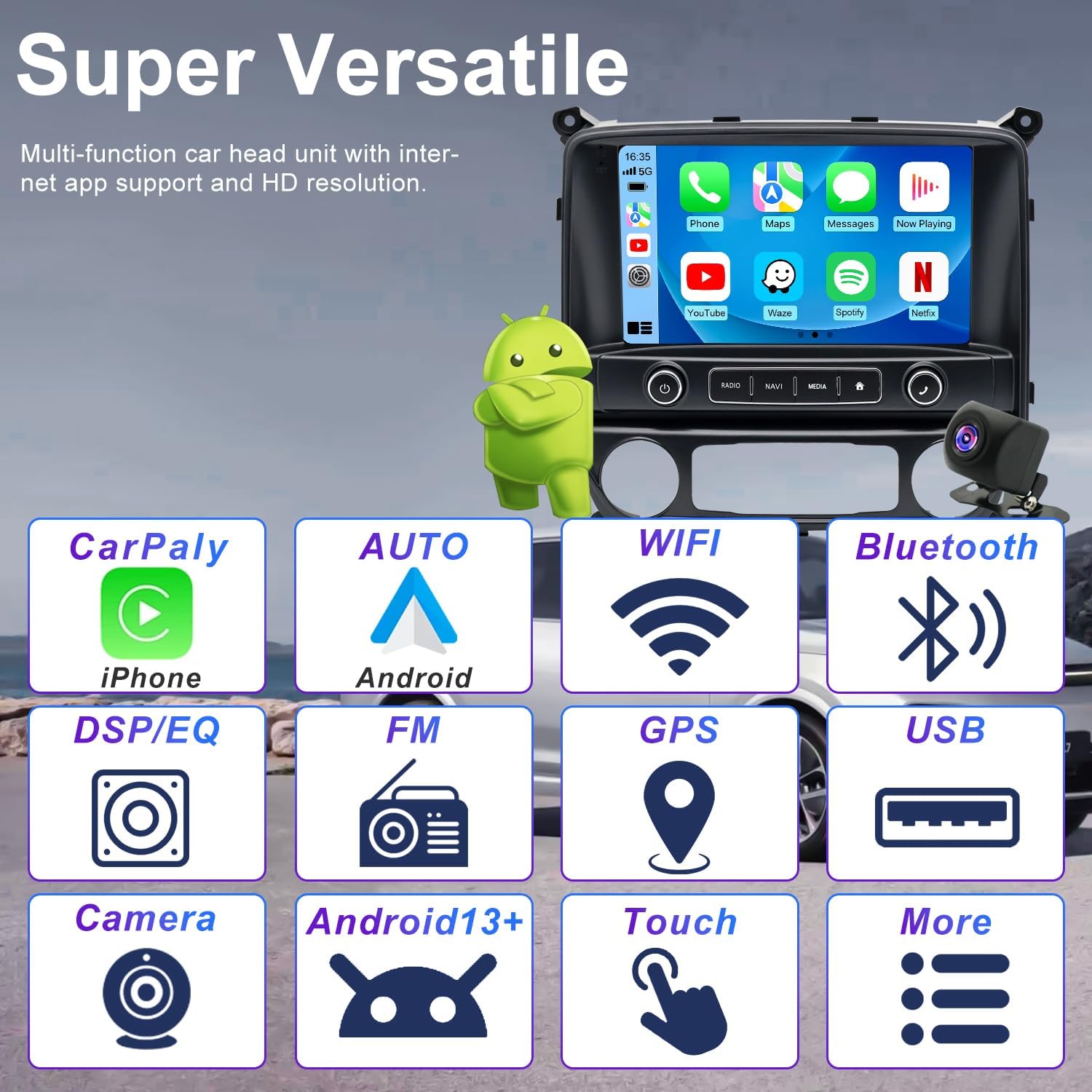 4G+64G 10'' Upgrade Car Radio for Chevrolet Chevy Silverado 1500/2500/3500 2014-2018, GMC Sierra 1500/2500/3500 2014-2018, Touch Screen Headunit Stereo Wireless Carplay Android Auto GPS FM WiFi Camera