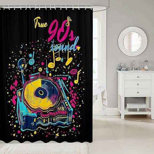 Miniatura 2 de Erosebridal Cortina de ducha retro de los años 80 y 90, juego de cortina de ducha para niños y adolescentes, cortina de baño de música hip pop,
