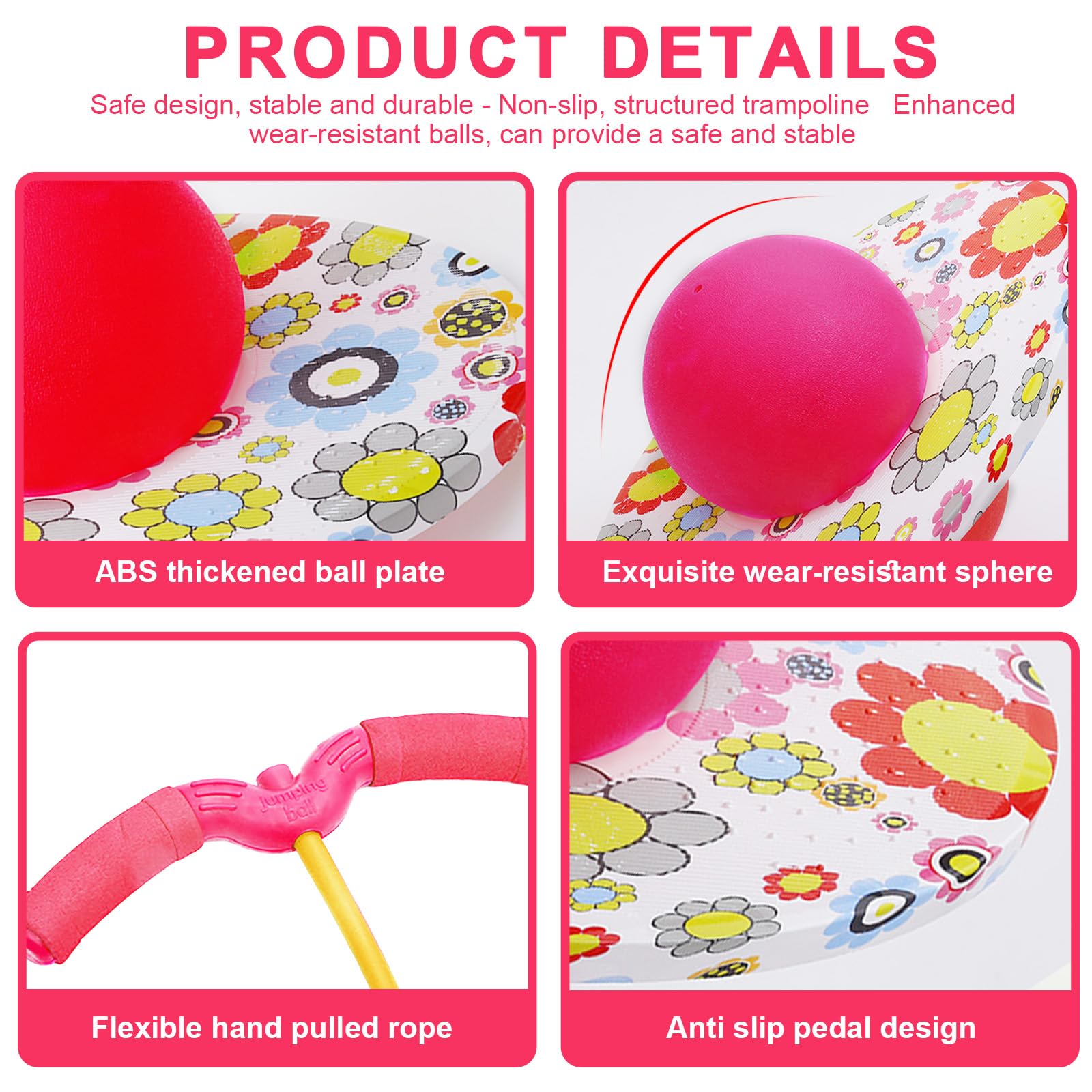 Pogo Ball mit Griffen, Pogo Stick Hüpfball für Kinder, Hüpfstange mit Luftpumpe, Pogo Ball zum Training des Gleichgewichts, Jump Spiel Geschenk für Kinder ab 6 Jahre (Rosa)