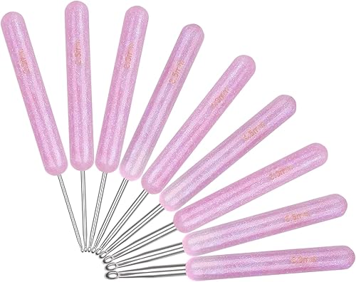 Coopay Juego de 9 ganchos de ganchillo morados, juego de 9 agujas de ganchillo de aluminio liso con mango cómodo, gancho de ganchillo ligero para