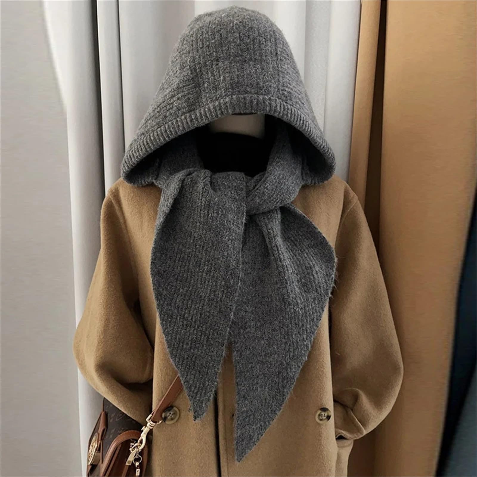 Gorro de Lana Invierno Tejido a Mano, con Cuello Falso, Estilo Chal, Capucha, Ideal for Actividades al Aire Libre. Abrigo una Pieza para Esquí Correr