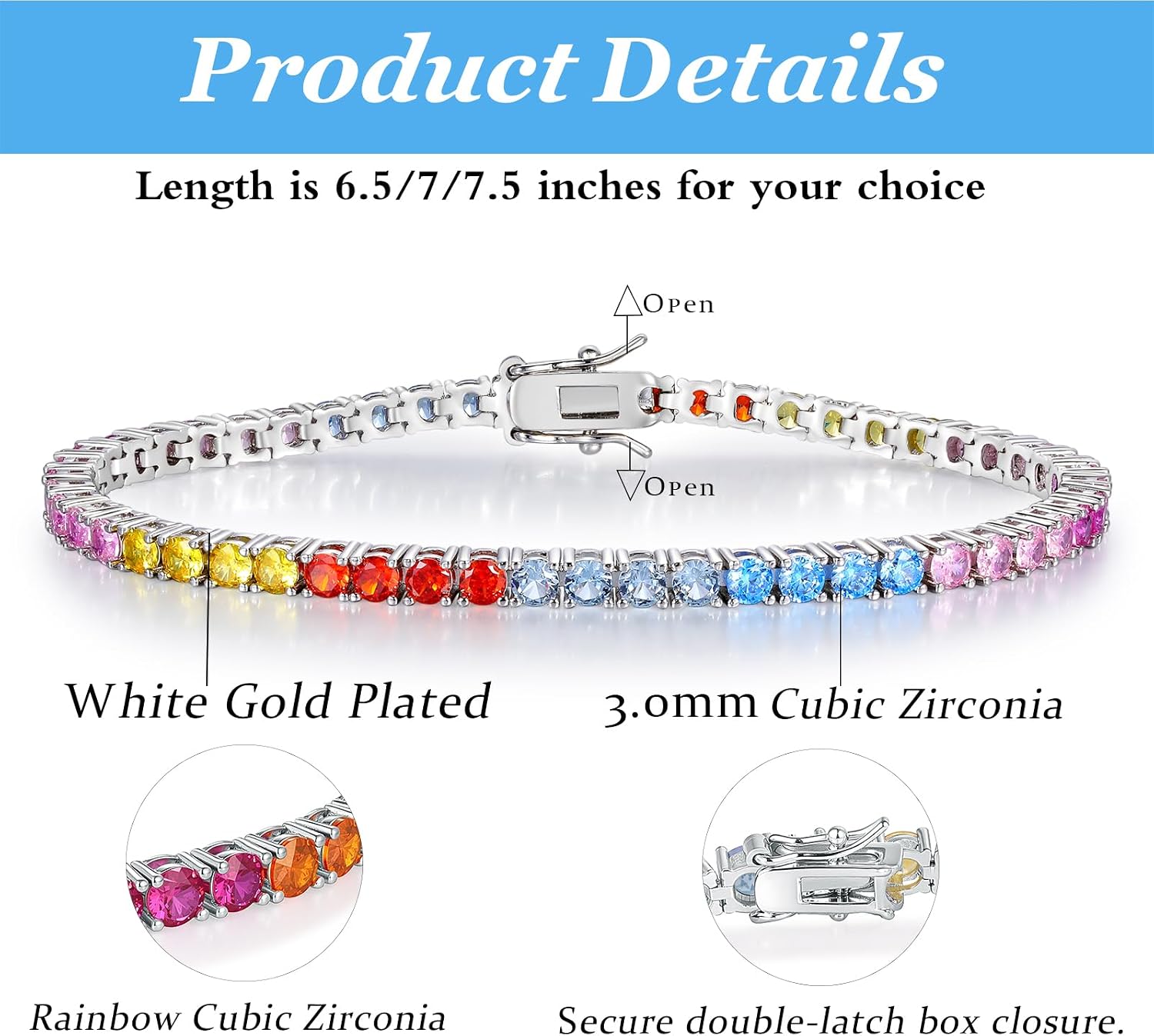 Gemsme 2/3/4MM Multi-Color Cubic Zirconia Tennis Bracelet for Women image 2