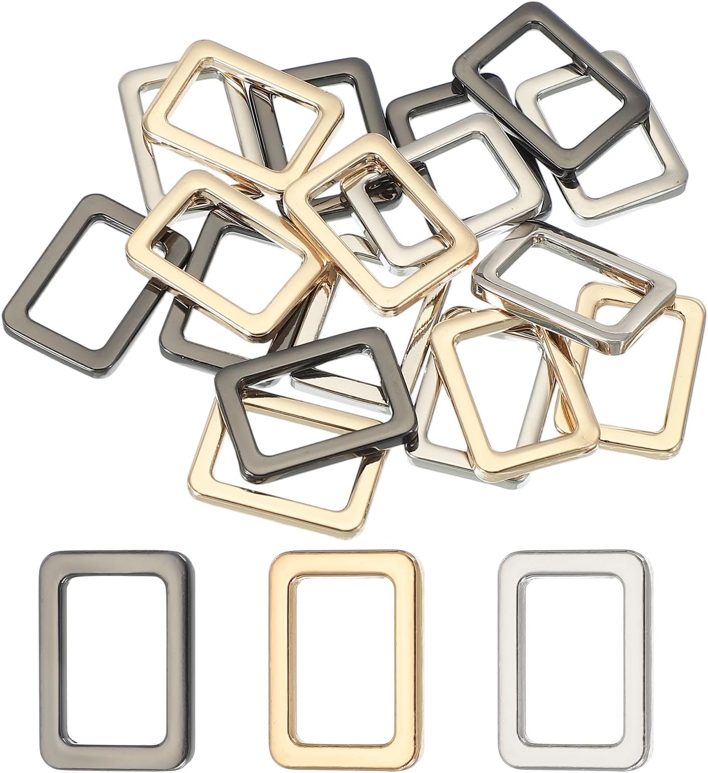 sourcing map Metal Flat Rectangle Ring Metal Rectangular Buckle Rings Square Strap Webbing Loop for Bag Belt