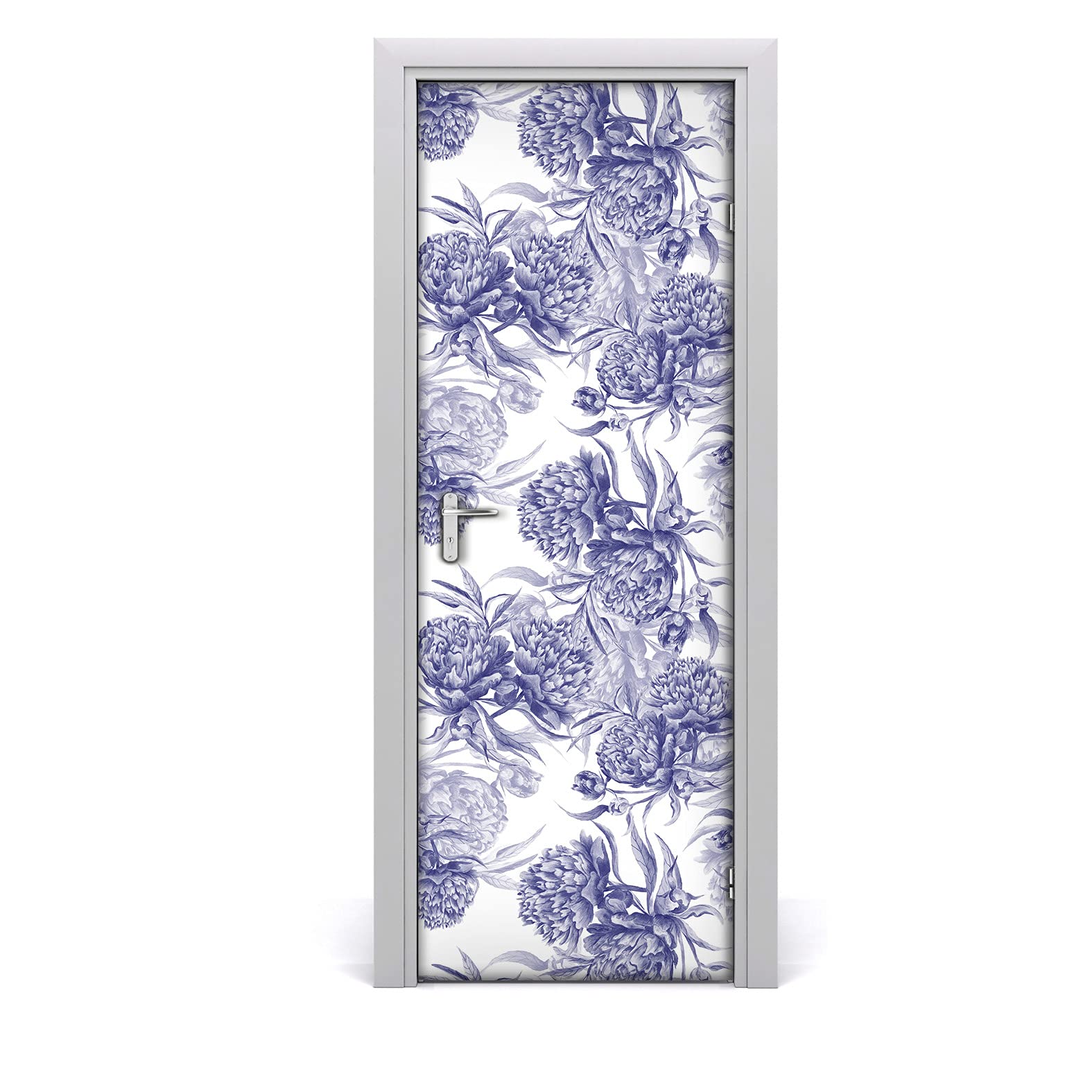 Papier peint sur la porte pivoines étiquette imperméable pour masquer défauts
