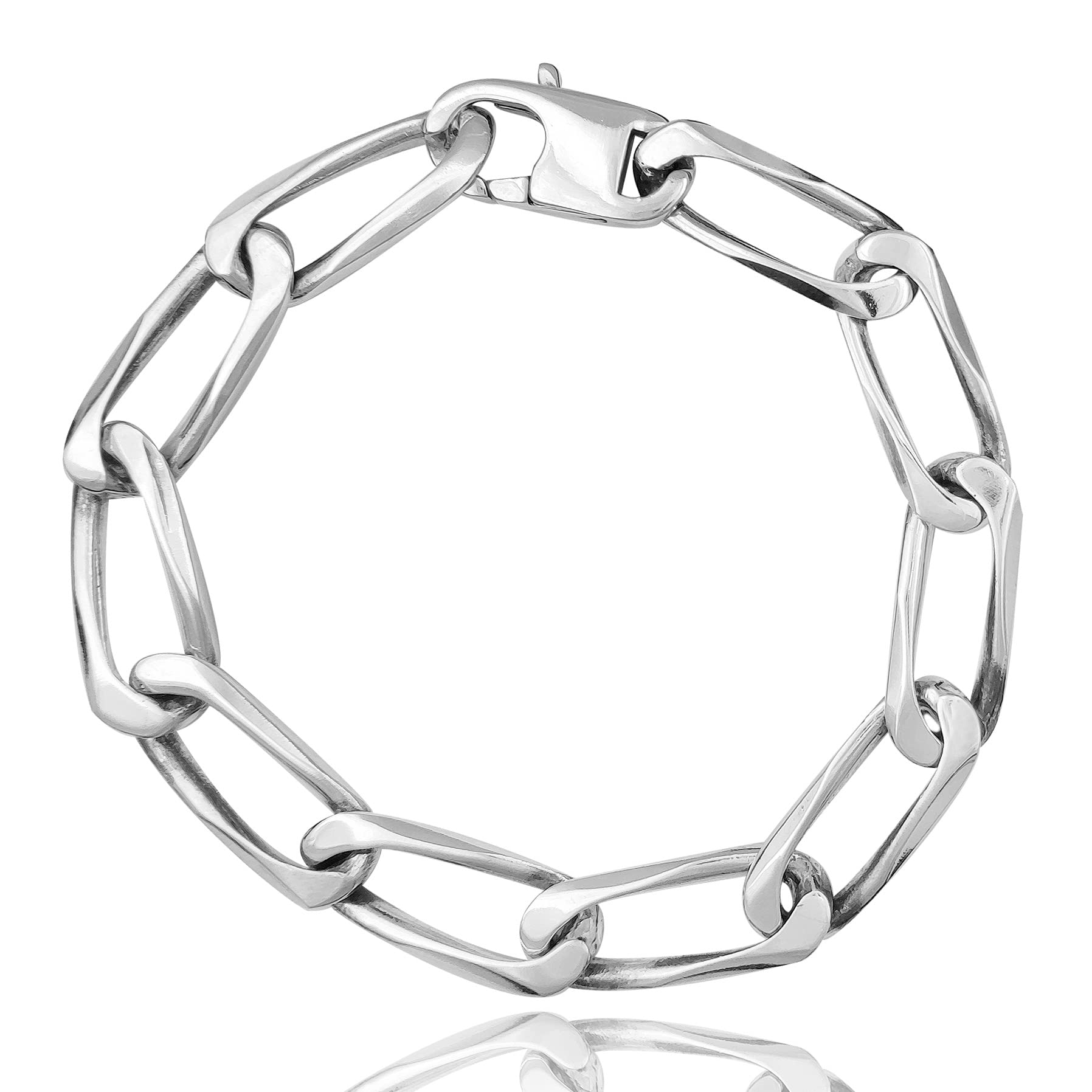 Robusta PULSERA PARA HOMBRE en verdadera PLATA 925 maciza, CADENA CUBANA con eslabón largo, ancho 10 mm - espesor 3 mm - longitud A MEDIDA y completa con caja de regalo.