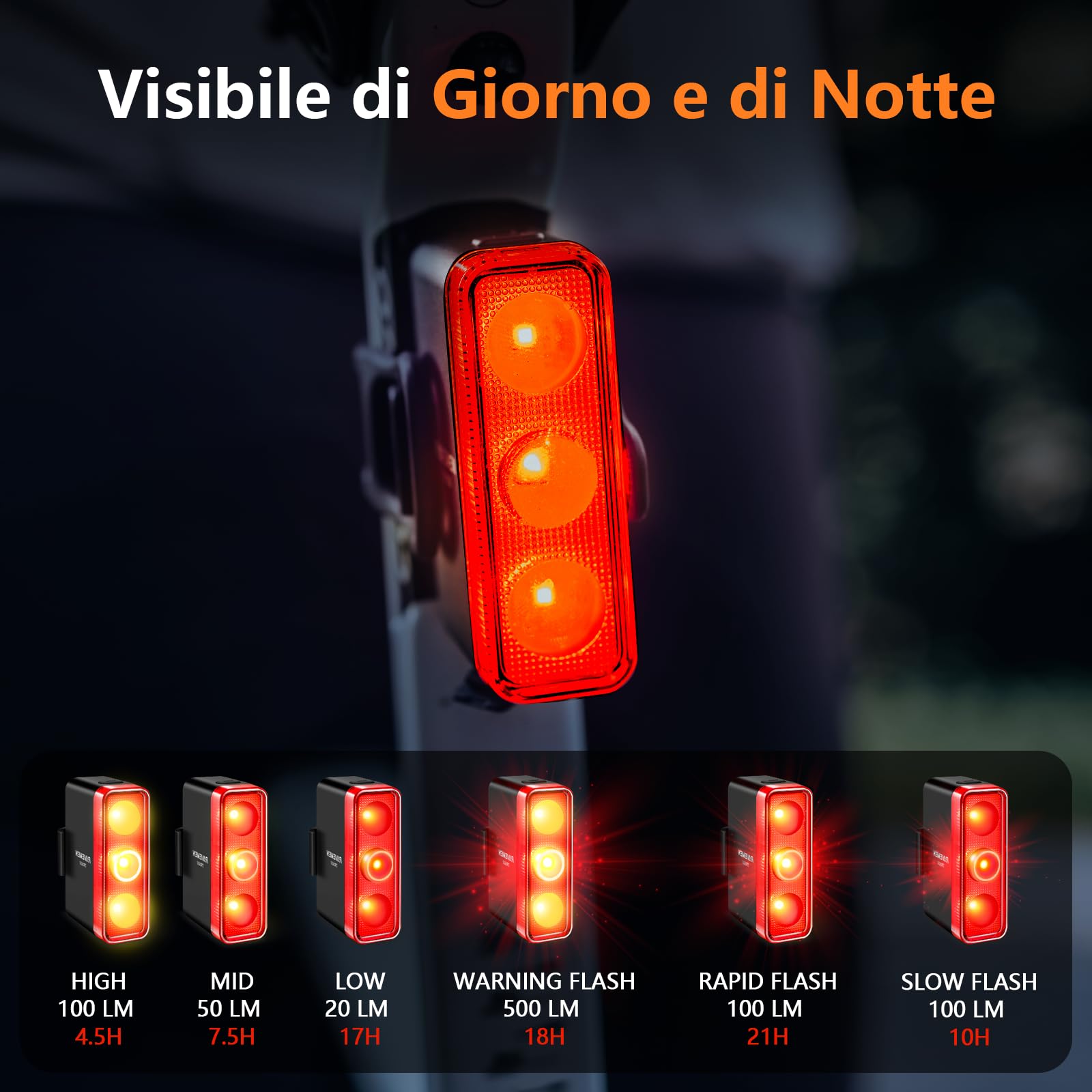 RAVEMEN TR500 500 Lumen fanale Posteriore per Bici per Guida