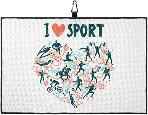 SEVENBABU Golf Towels for Golf Bags with Clip - Funny Microfiber Waffle Pattern Golf Towel I Love Sport Healthy Exercise Golf Accessories for Men