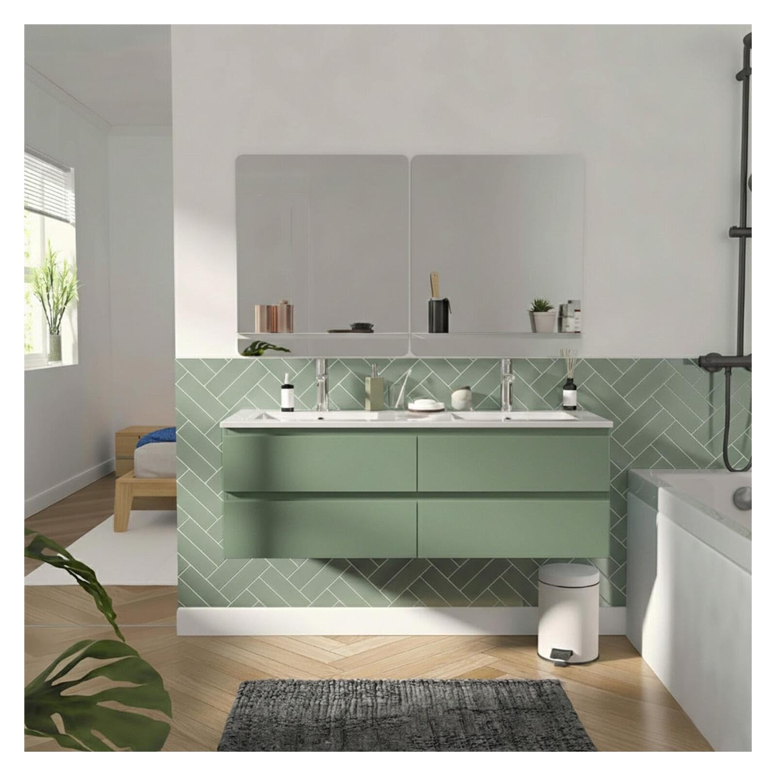 MOB-IN Mueble doble lavabo Sorrento colgante con encimera de cerámica, 120 cm